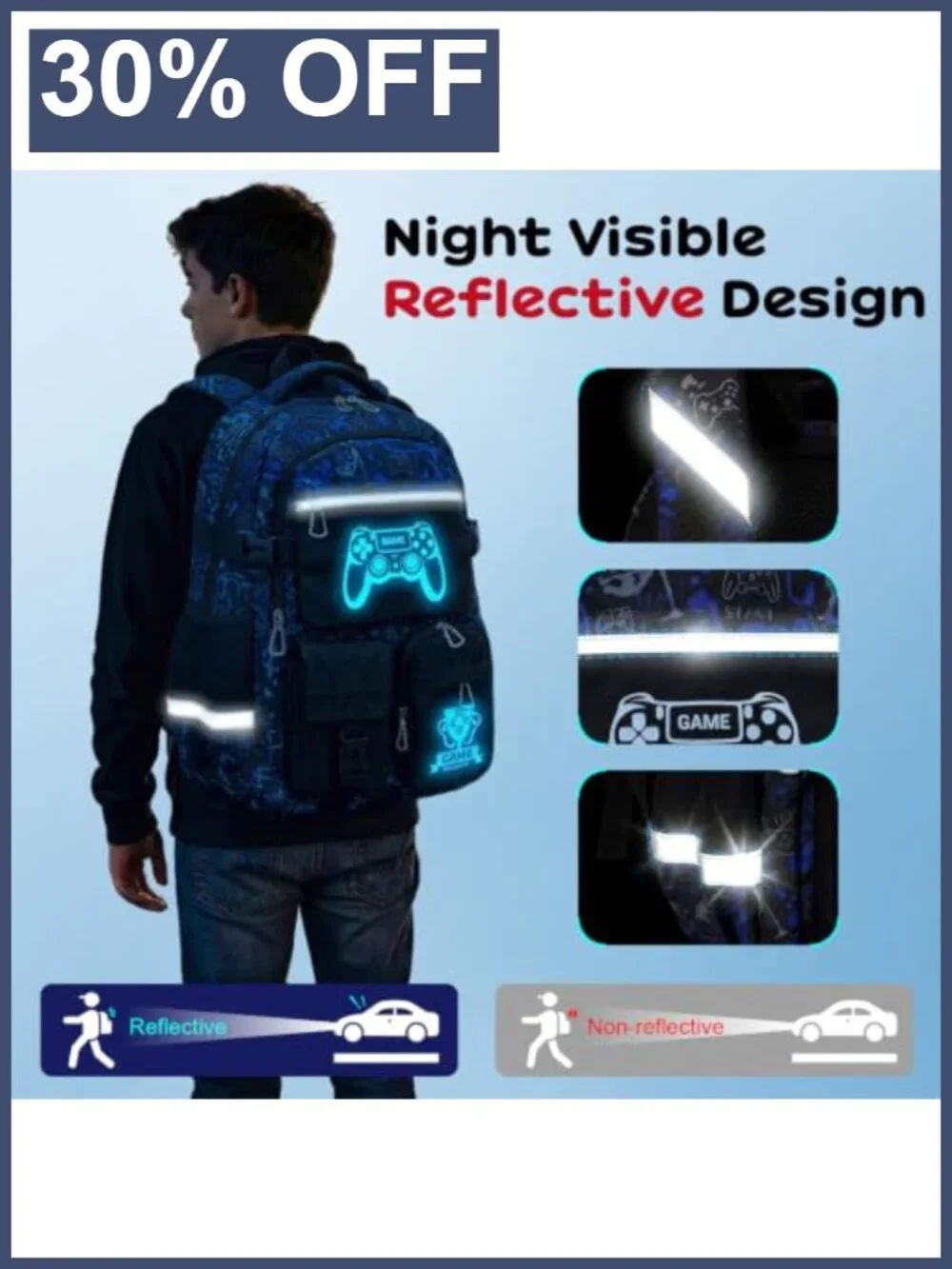 Luminous Glow in Dark Gaming Backpack Set for Boys with Lunch Box Pencil Case